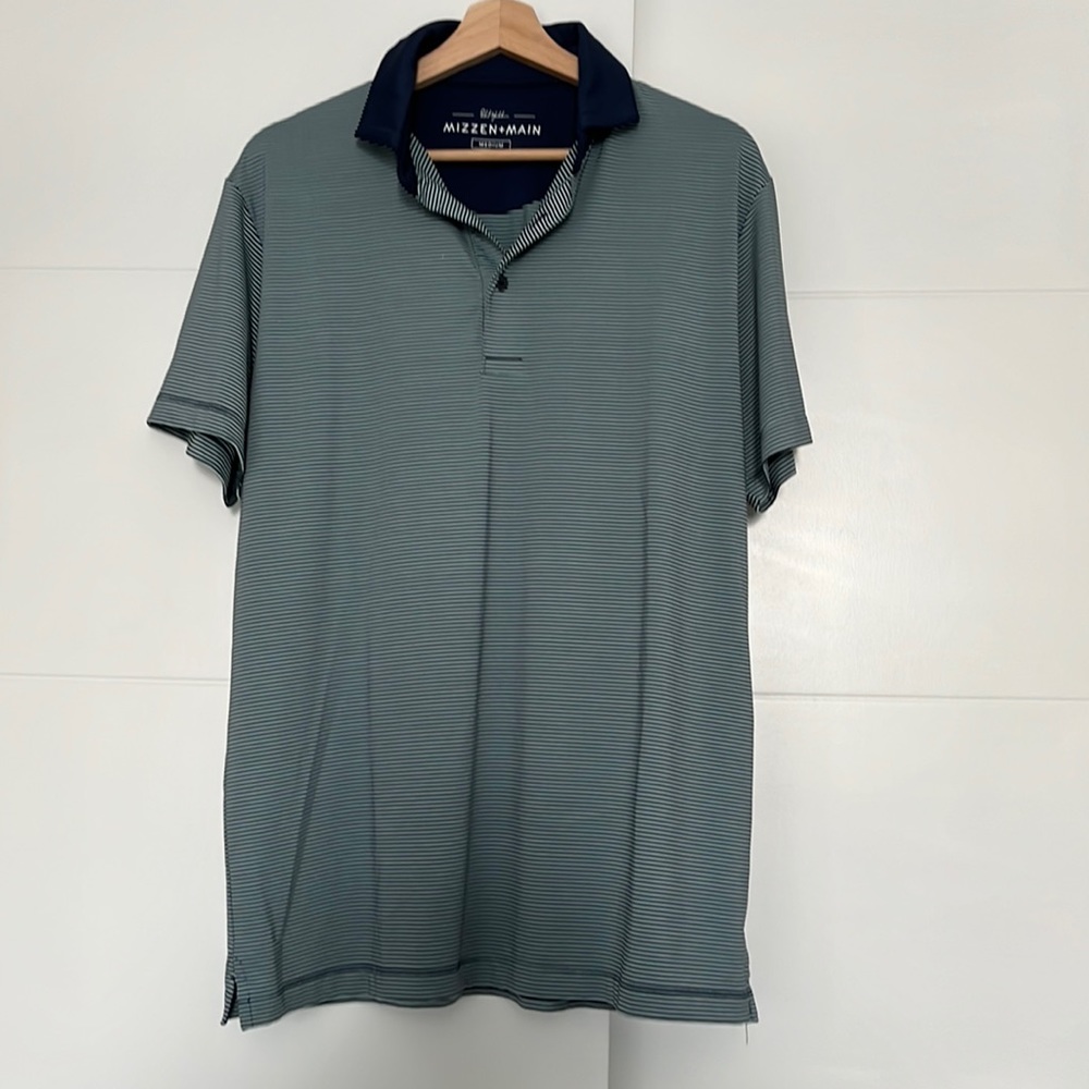 Mizzen + Main mens XL blue white performance golf polo shirt EUC